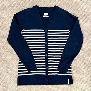 Burton Womens Striped Navy Blue V-Neck Cardigan size Medium